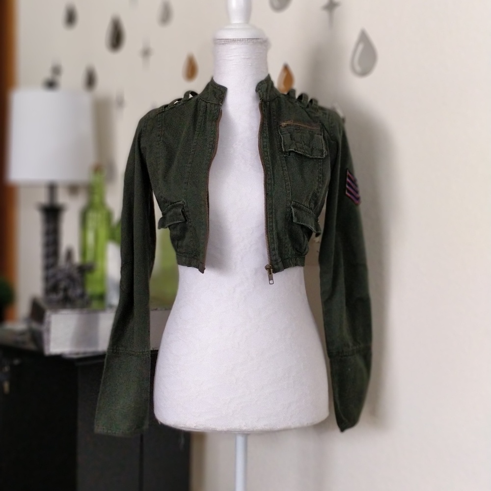 Mudd Olive Cropped Military Jacket XS